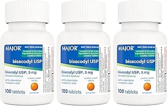 Bisacodyl USP 5mg, Gentle Stimulant Laxative Tablets for Occasional Constipation Relief & Irregularity, 100 Count (3-Pack)