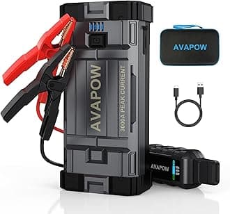 AVAPOW Car Battery Jump Starter 3000A Peak, Jumpstart with Force Start Function, Portable Starters for Up to 8L Gas 8L Diesel Engine with Booster Function,12V Lithium Jump Charger Pack Box