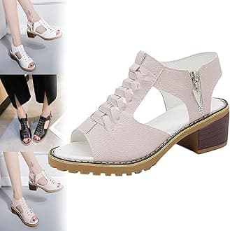 Libiyi Sandals, Libiyi Women's Comfy Orthotic Sandals, Libiyi Peep Toe Hollow Weave Fish Mouth Zipper Chunky Heel Sandals