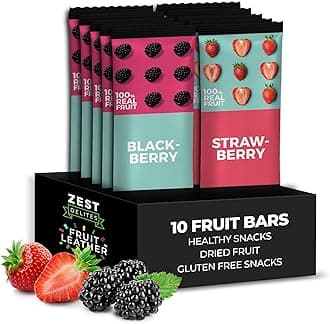 Zest Delites Fruit Leather Snacks, Gluten Free Vegan Healthy Snacks for Adults and Kids, Variety Snack Pack, 0.88 oz (Pack of 10) Berries Mix; Strawberry and Blackberry Fruit Bars