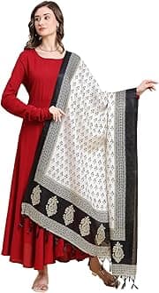 DUPATTA BAZAAR Women's Printed & Black Art Silk Dupatta Free White, White, 78.74 x 13.78 cm (2.4 meters)