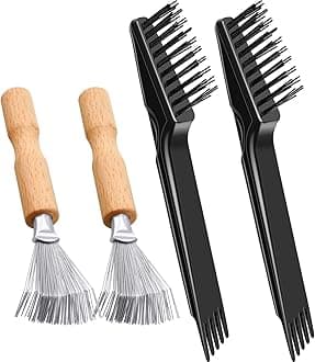 4 Pcs Hair Brush Cleaning Tool Set Mini Hair Cleaning Brush Tool Wooden Handle Mini Rakes for Removing Dust Home Salon Use(Black)