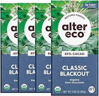 Alter Eco | Classic Blackout | 85% Pure Dark Cocoa, Fair Trade, Organic, Non-GMO, Gluten Free Dark Chocolate Bar, 4 Bars