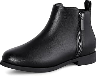 Girls Boots Kids Ankle Boots Zipper School Shoes Elegant Big Kid Fashion Winter Boots Zip-up Short Flat Bootie for Junior/Yourth Black with Fur UK12