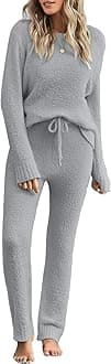 luvamia Women's Casual Pajama Set Fuzzy Fleece Knitted Long Sleeve Pj Loungewear