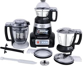 Panasonic MX-AE390 2000W (MMLW) Mixer Grinder (Black) | 3 Jars – 2 Stainless Steel Multipurpose + 1 Juicer | Heavy Duty Motor | 2 Years Product Warranty + 5 Years on Motor