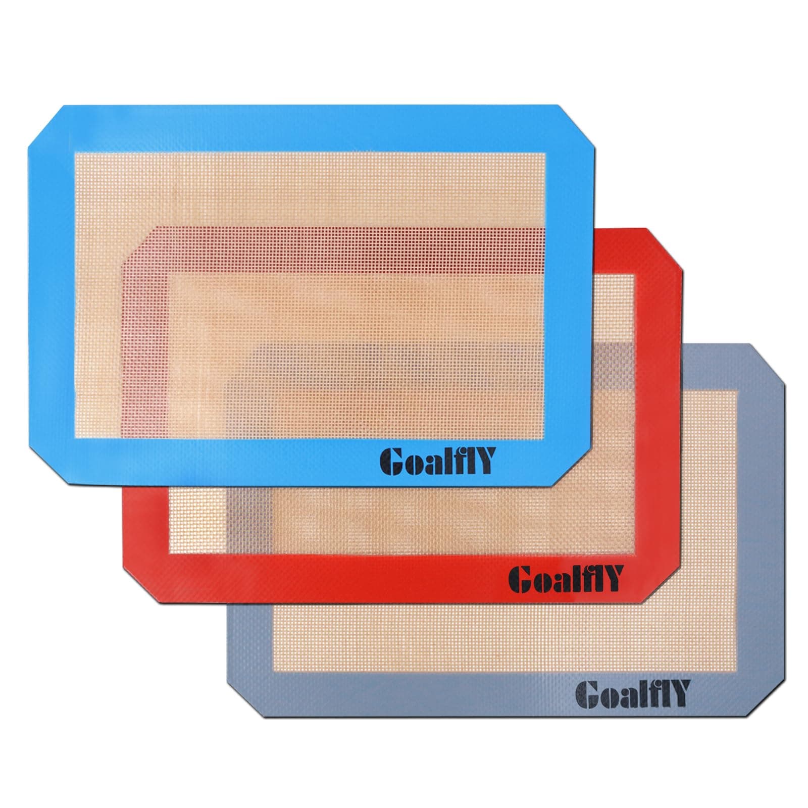 Silicone Baking Mat Sheet (30 x 21.6 cm), 3 Pieces Non-Stick Baking Mat Set (Red, Blue, Grey), Heat-Resistant, Reusable Silicone Mat for Microwave Oven, Baking Tray, Baking Pan