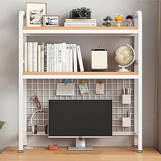 1/2-Layer Desktop Bookshelf Organizer, Iron Computer Desk Top Shelves, College Dorm Desk Hutch, Storage Shelves For Dorm Home Office(White,75 * 20 * 98cm 2 layers)