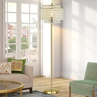 Luvkczc Gold Crystal Floor Lamp, 64" Tall Elegant Standing Lamp with On-Off Foot Switch, Double-Layer Lampshade, Standing Floor Lamps for Living Room, Bedroom, Office, 8W LED Bulb Included