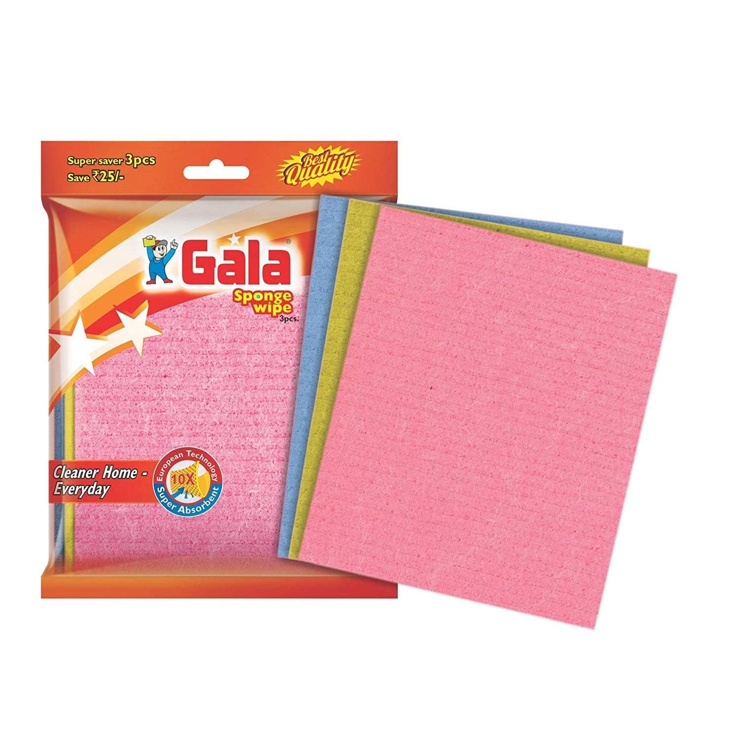 Gala Sponge Wipe for Kitchen, Kitchen Cleaning Sponge,Biodegradable Cellulose Material for Kitchen and Home Cleaning (3 Pcs Pack)