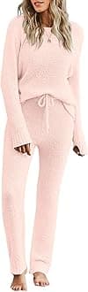 Women's Casual Pajama Set Fuzzy Fleece Knitted Long Sleeve Pj Loungewear