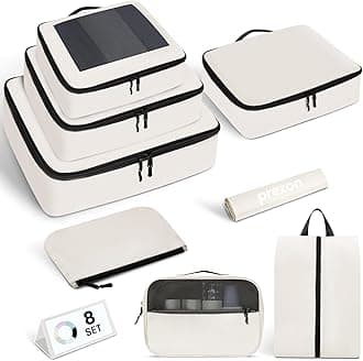 Prezon Mesh Packing Cubes for Travel, Durable Luggage Organizer with Sturdy Material and Double Zippers, Comprehensive Set for Travel Accessories Storage, 8 set, cream