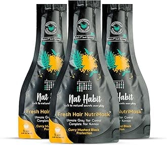 Nat Habit Curry Mustard NutriMask - Hair Mask For Grey Hairs, Conditioning, Smoothening, Strengthen & Shine, Suitable For All Hair & Scalp Types (Pack of 3 x 40gm)