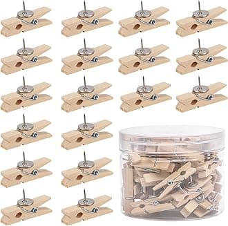 50Pcs Wooden Clips Push Pins Tacks for Cork Board Artwork for Crafts Arts Projects Photo Supplies(Wood Color)