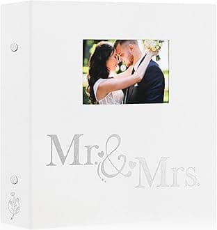 Lanpn Wedding Photo Album 4x6 1000 Pocket Photos Slip in, Linen Cover Large Capacity Newlywed Marriage Window Album Hold 1000 Horizontal Vertical Photos (Mr & Mrs, White)