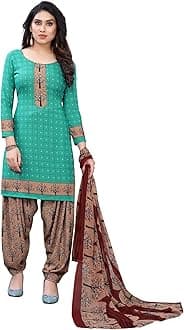 Readymade Indian Punjabi Style Crepe Patiala Salwar Suit with Dupatta for Women