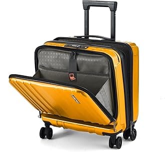 - 16" Carry on Luggage with 2 Laptop Compartments, Lightweight Hardshell ABS+PC Suitcase with Dual Control TSA Lock, with YKK Zipper, 4 Spinner Silent Wheels, for Business Travel, Orange
