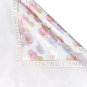 RUSPEPA 20 Sheets Flower Wrapping Paper, Rose Waterproof Floral Bouquet Wrapping Paper, Florist Supplies Packaging for Birthday, Wedding and DIY Crafts, White