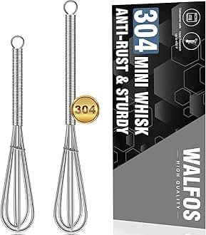 Walfos Mini Whisks Stainless Steel, Small Whisk 2 Pieces, 5in and 7in Tiny Whisk for Whisking, Beating, Blending Ingredients, Mixing Sauces