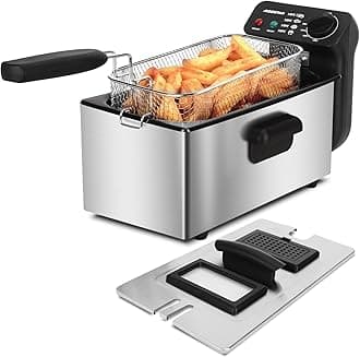 Aigostar Deep Fat Fryer 2200W, 3 Litre Deep Fryer Easy Clean, with Viewing Window, Stainless Steel, Temperature Control, Removable Oil Basket, Silver - Ushas 30JPN