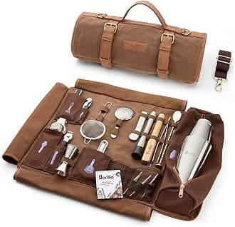 Barillio Bartender Bag Travel Bartender Kit Bag with Bar Tools | Professional 17-Piece Bar Tool Set with Portable Waxed Canvas Bag Including Shoulder Strap for Easy Carry | Travel Cocktail Set……