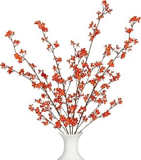 4Pcs Fake Flowers Blossom Branches Artificial Flowers for Indoor Decor, Faux Long Stem Realistic Indoor Plants for Vase Wedding Home Office Bedroom Party Table Centerpieces Decor