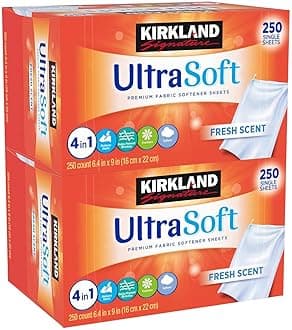 Kirkland Signature Fabric Softener Sheets Ultra Soft Fresh Scent 250 Sheets (2 Pack)