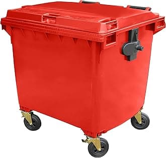 Red 1100 ltr 4 Wheel Wheelie Bin - Large Size 4-Wheel Wheelie Bin - Tough & Durable - For All Your Outdoor Rubbish & Recycling - EN840 Certified & Tested