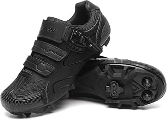 KESCOO Mens Mountain Bike Shoes with 2-Bolts SPD Cleats Included, Cycling Shoes with Quick Ratchet Buckle Indoor Outdoor Riding Biking
