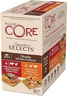 Signature Selects 8 x 79g, Beef, Chicken & Turkey Selection – Wet Cat Food, Tender Chunks in Sauce, Grain-Free, Natural, Hypoallergenic, Protein-Rich, High Meat Content