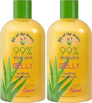 Gelly Moisturizer - 99% Organic Aloe Vera Gel for Skin, After Sun Care with Aloe, Vitamin E Oil, and Vitamin C for Sunburn Relief, 12 Fl Oz (Pack of 2)