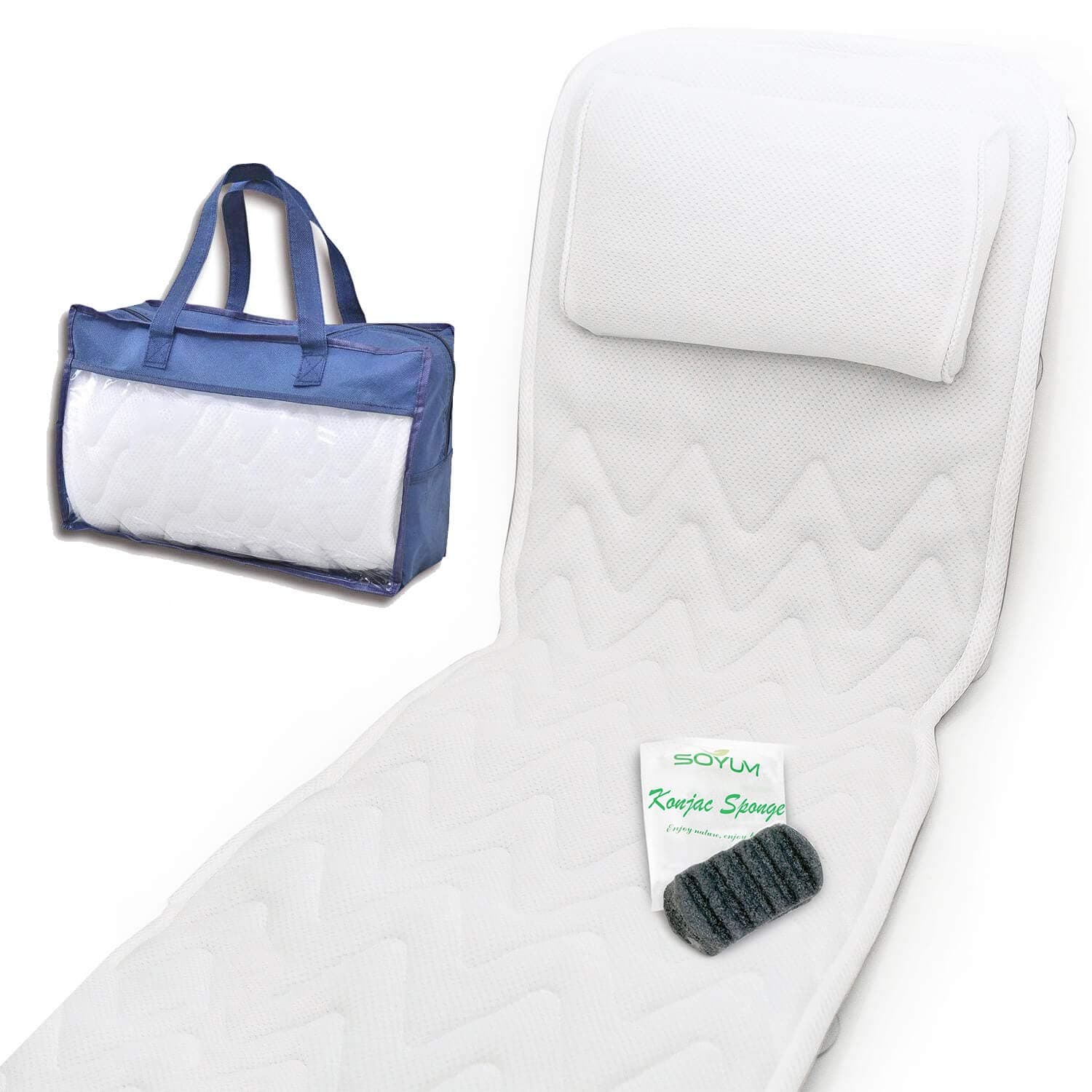 Full Body Bath Pillow - Non-Slip, Plus Konjac Bath Sponge, Luxurious Mat, Bath Pillows for Tub Neck and Back Support