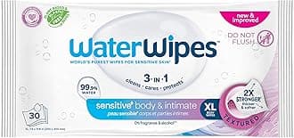 Adult Care Wipes, Extra-large 99.9% Water Based Wipes, Unscented & Hypoallergenic for Sensitive Skin, 30 Count (1 Pack)