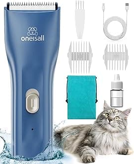 Oneisall Pet Clipper For Cat Matted Hair, Shaver Cats Quiet Clippers Waterproof Cordless Hair Long With Storage Bag (Blue)