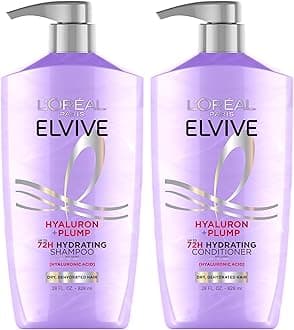 Elvive Hyaluron Plump Shampoo and Conditioner Set for Dehydrated, Dry Hair with Hyaluronic Acid Care Complex, 1 Kit (2 Products)