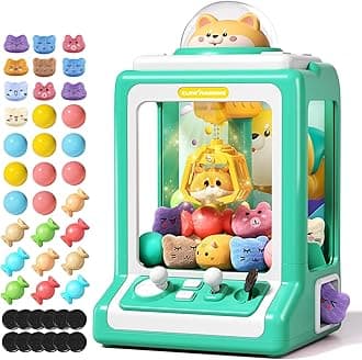 Claw Machine for Kids, Mini Vending With Game Coins & Music, Prize Dispenser Toys for Girls and Boys, Electronic Claw Game for Party Birthdays, Includes 30 Mini Toys (Doggy Green)