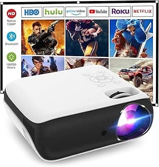 Projector, Native 1080P Bluetooth Projector with 100''Screen, 9500L Portable Outdoor Movie Projector Compatible with Smartphone, HDMI,USB,AV,Fire Stick, PS5
