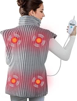 Dowin Heating Pad with Massager for Back Pain Cramps Relief,24"x35" Electric Heating Pad for Neck and Shoulders,Inner Detachable Heated Pad Wrap with 4 Massagers,Gifts for Women Men (Grey)