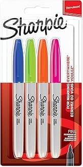 Sharpie Permanent Markers | Fine Point for Bold Details | Assorted Fun Colours | 4 Marker Pens