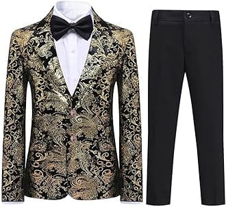 Boyland Boys Jacquard Suit Slim Fit Tuxedo Suits Jacquard Notch Lapel Tux Jacket Pants Party Formal Wear