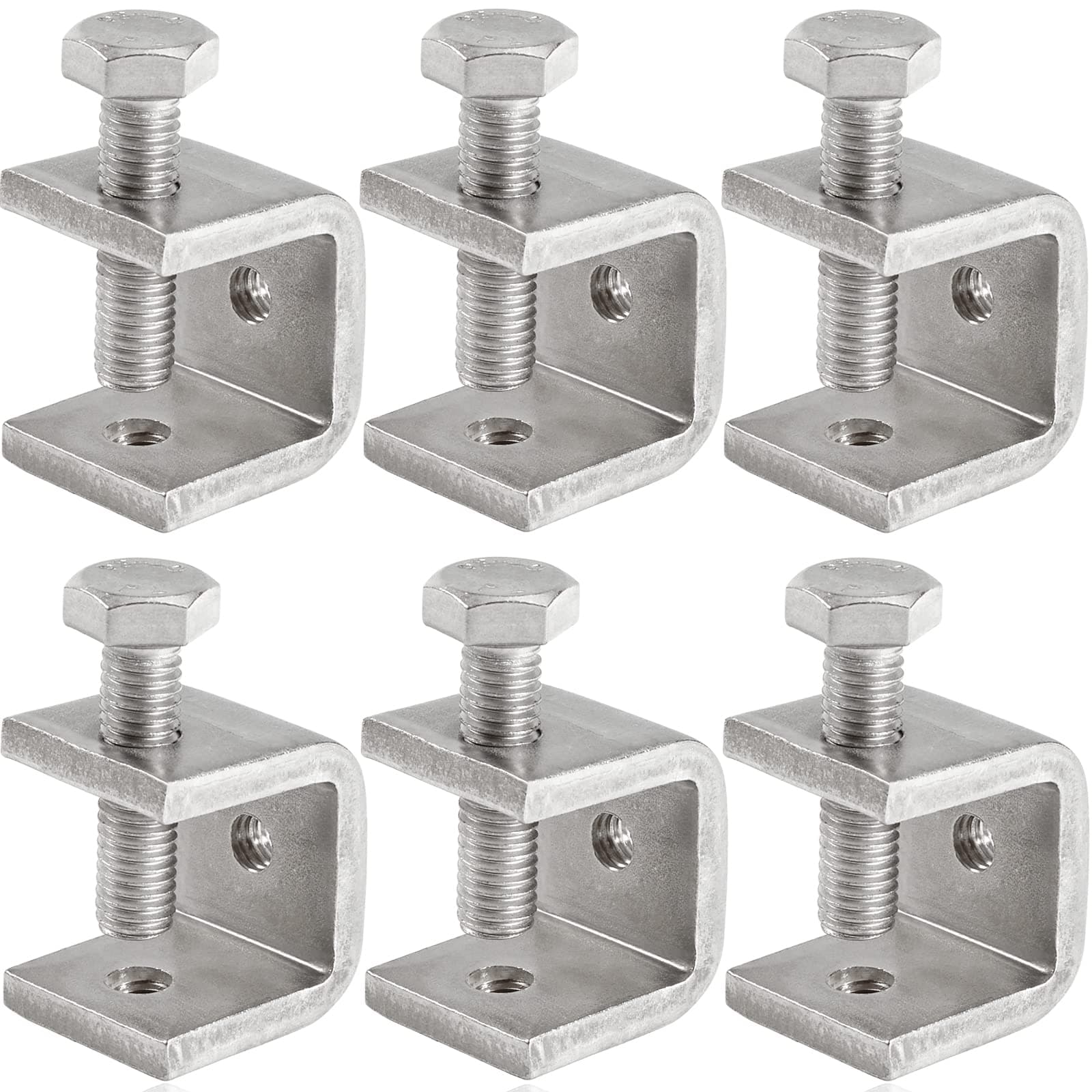 Mini C Clamps Stainless Steel 0.83 Inch for Working, Heavy Duty Small U Clamps for Metal Mounting, Universal Desk Clamp with Stable Wide Jaw Opening/I-Beam Design (6pcs)