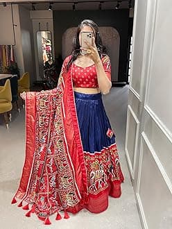 MITRA BIZPatola Print Leheriya With Foil Work Tussar Silk Lehenga Choli