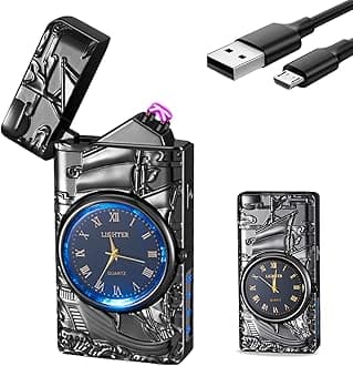 Plasma Lighter USB Rechargeable YOZWOO Electronic Lighter with Clock Stylish Eagle Totem LED Light Dual Arc Lighter Windproof Electric Lighter without Flame (Black)