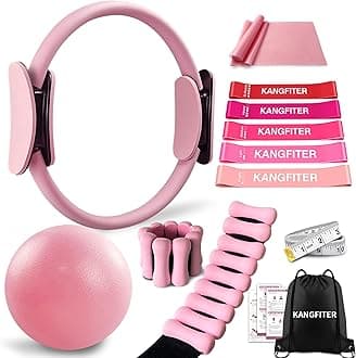 Pilates Equipment Kit for Home Workout, Pilates Ring and Ball Set with Adjustable Ankle Wrist Weights, Resistance Bands, Tape Measure, Bag, Pilates Essentials Accessories for Women Yoga