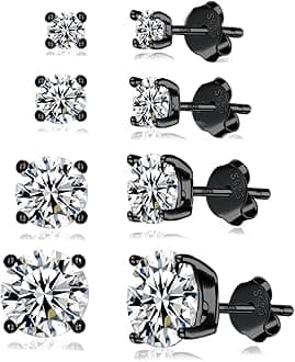 925 Sterling Silver Stud earrings Set | White Gold Plated Hypoallergenic Stud Earrings | Cubic Zirconia Stud Earrings for Women (2mm,3mm,4mm,5mm,6mm,7mm) 8 CZ colors options