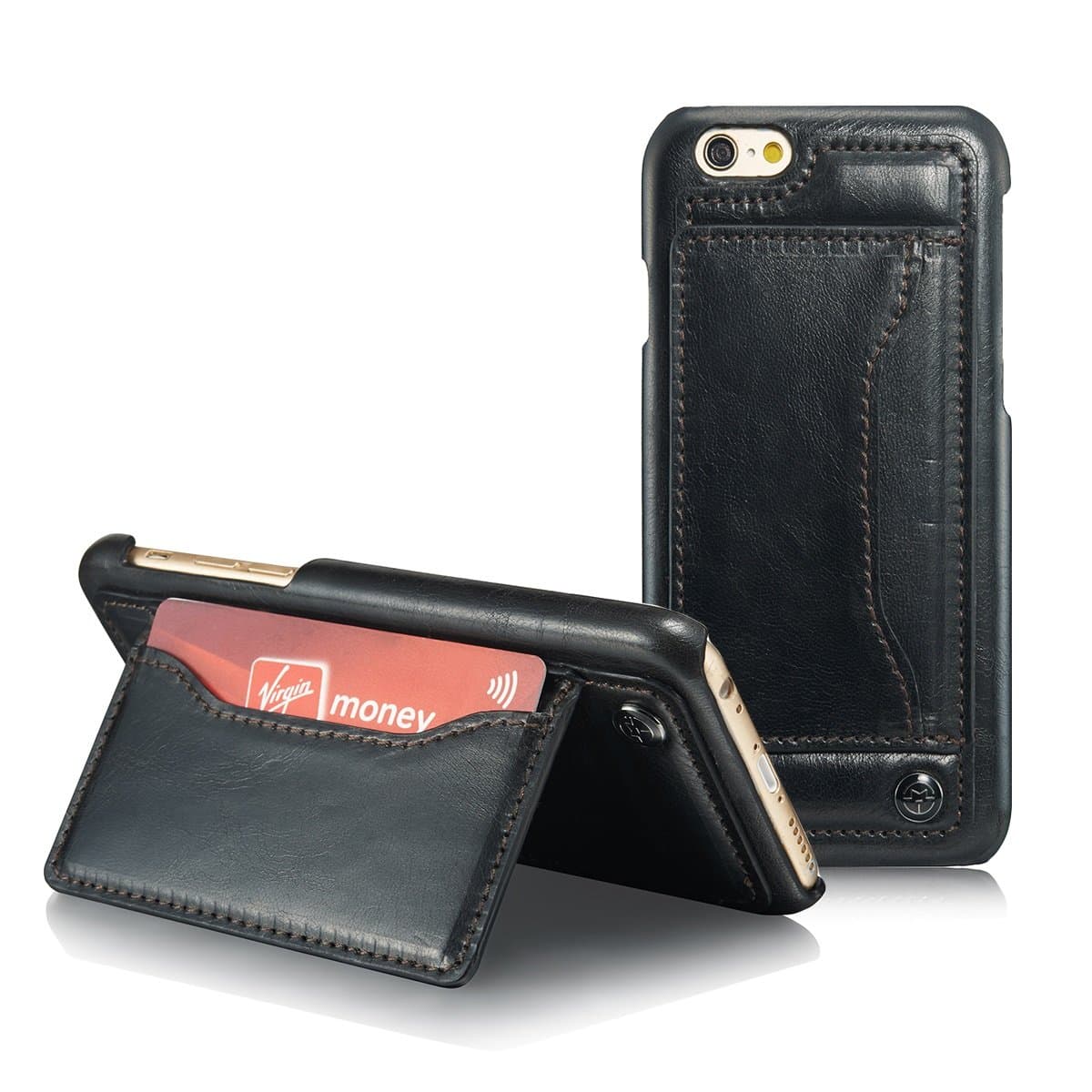 iPhone6, iPhone6S Black Leather Wallet Case By Cratus Case, Iphone 6 6S 4.7 Case with Card Slot and Kick Stand, Soft Case, Bumper Protection Case. NOT for iPhone 6 PLUS, Samsung S6, or Samsung S6 Edge.