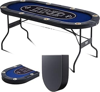 VEVOR 8 Player Poker Table Foldable, Portable Folding Card Board Game Table, Casino Leisure Table, Blackjack Texas Holdem Table with Padded Rails and Stainless Steel Cup Holders,Blue (72 in)