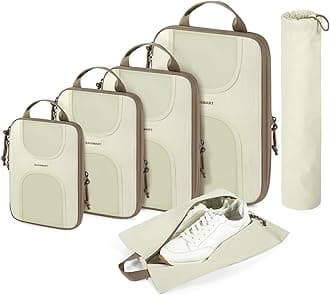 BAGSMART Compression Packing Cubes, 6 Set Packing Cubes for Suitcases, Lightweight Suitcases Organizers Bag Set & Compression Travel Cubes, Travel Essentials Packing Organizers