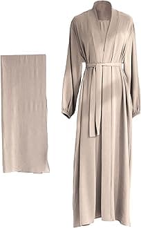 Women's Muslim Dress Two Pieces Set Islamic Prayer Abaya Modest Solid Color Muslim Outfits