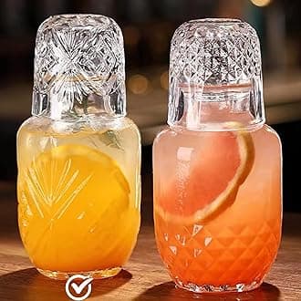 Bedside Water Carafe and Glass Set, Mfacoy 17 OZ Glasses Pitcher & 5 OZ Cup, Bedside Night Carafe Pitchers and Water Glass Tumbler Set, Vintage Glass Water Pitcher with Cup Set for Bedroom